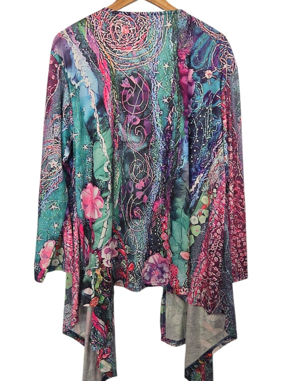 ๐ธ Colorful Boho Watercolor Floral Open Front Drape Cardigan | Size 3XL - Picture 6 of 6